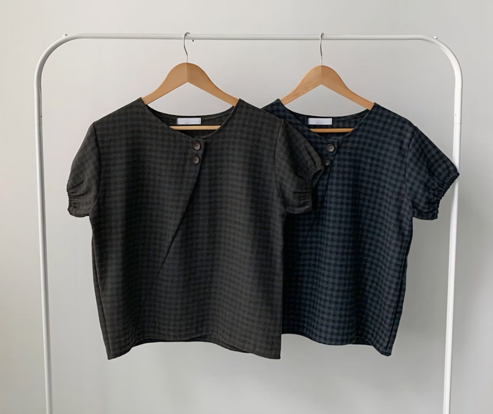 Checkered Wool Puff Sleeve Top