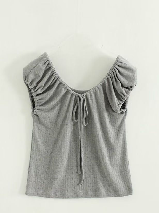 Drawstring Puff-Sleeve Top