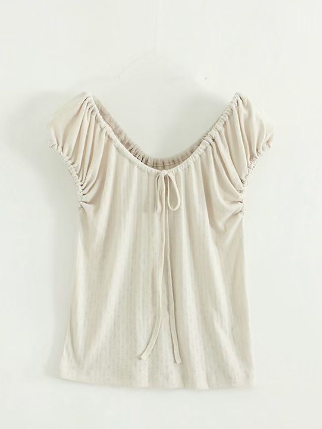 Drawstring Puff-Sleeve Top