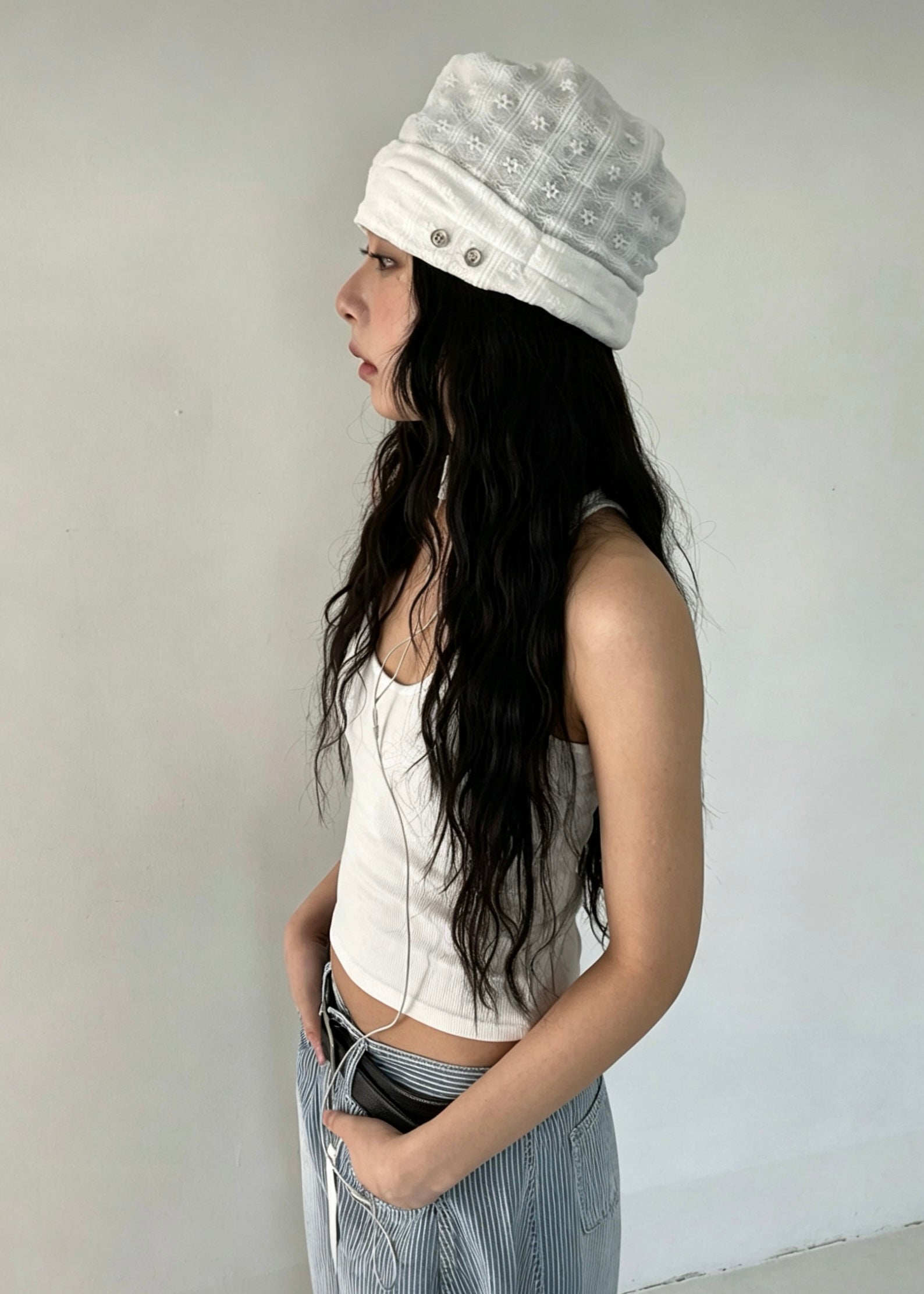 Nylon Floral Beanie