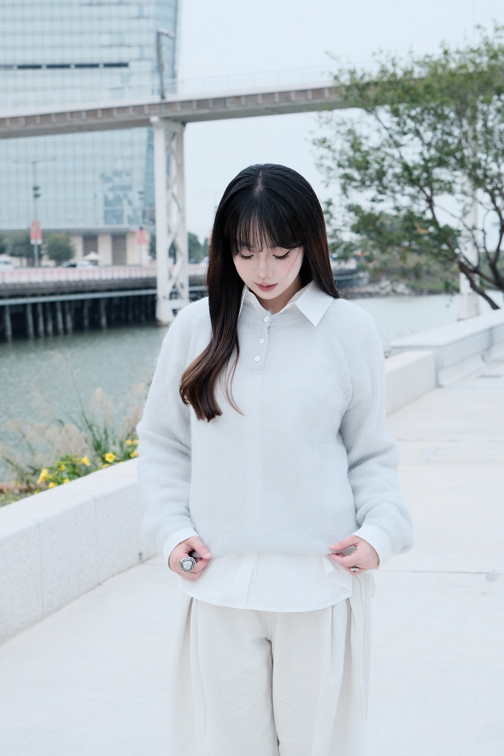 Semi-sheer Henley Neck Top