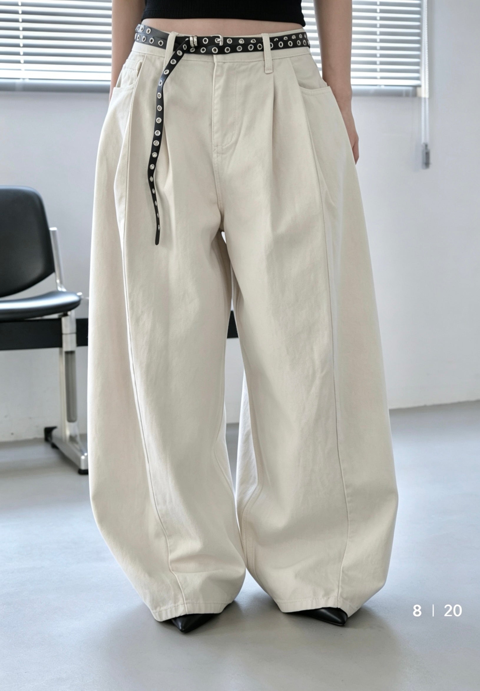 Wide Pintuck Denim Jeans