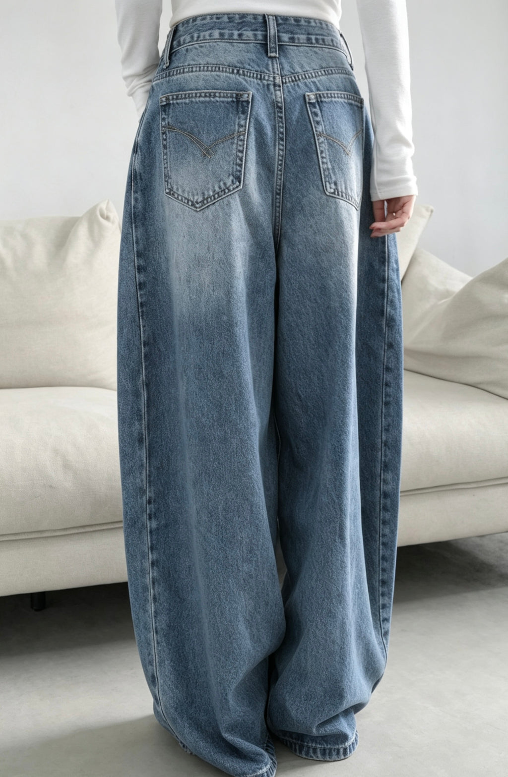 Wide Pintuck Denim Jeans