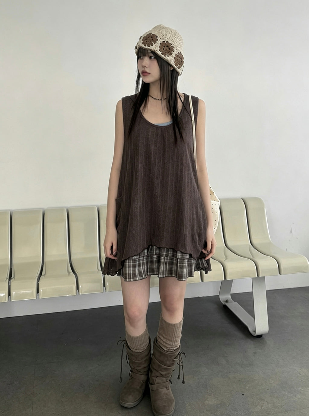 Plaid Layered Sleeveless Dress