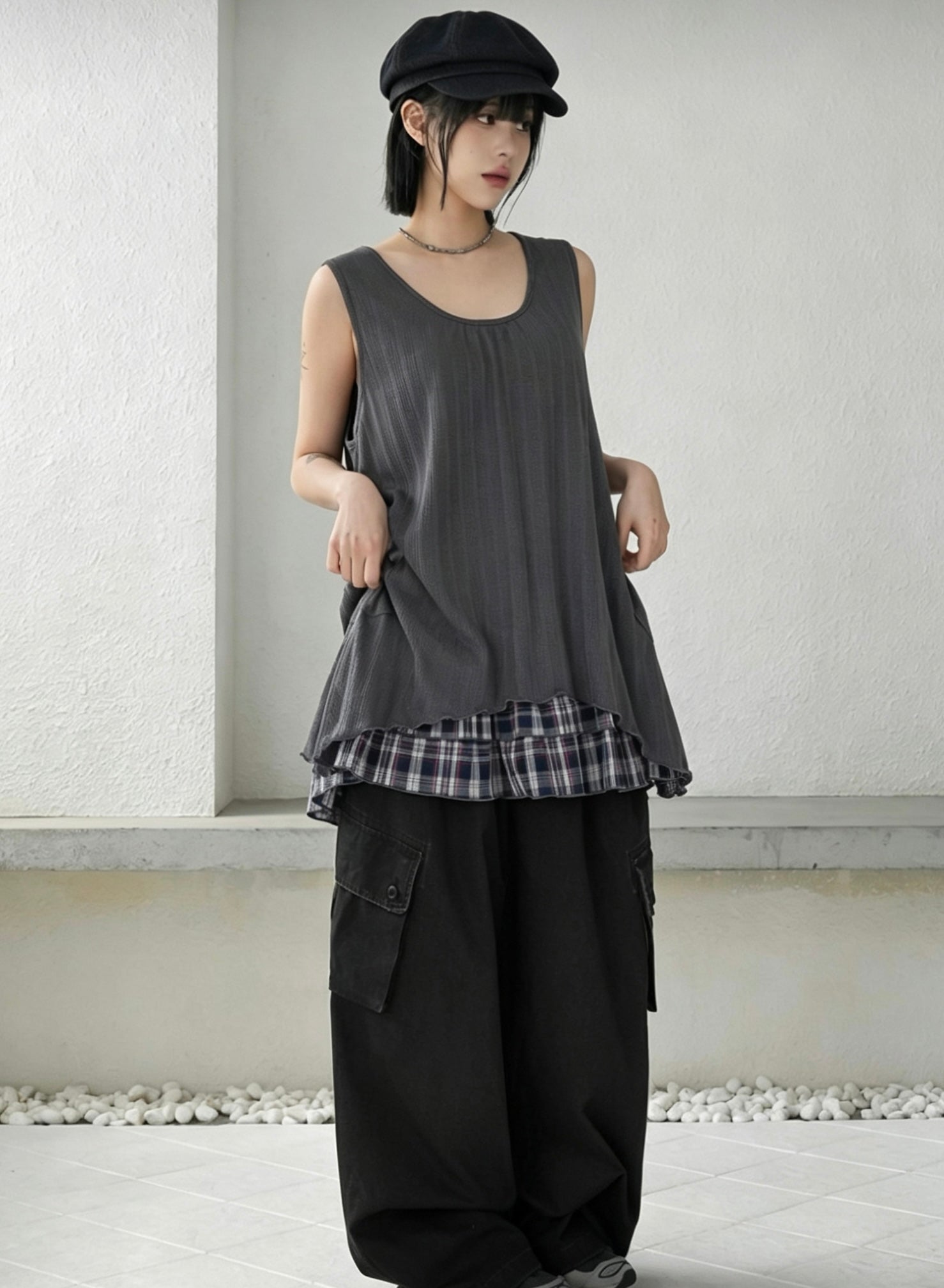 Plaid Layered Sleeveless Dress